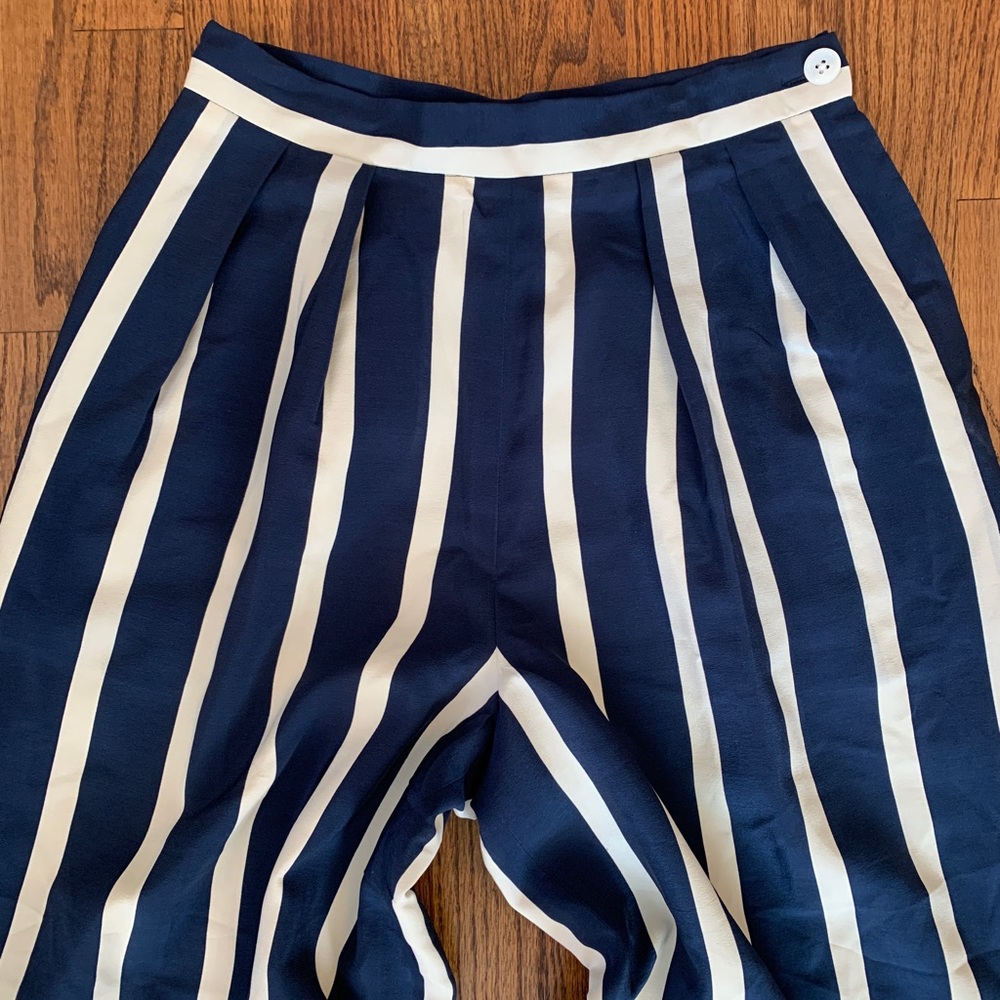 Ralph Lauren Purple Label Navy and White Vertical Stripe Wide Leg Pants - Picture 3 of 8